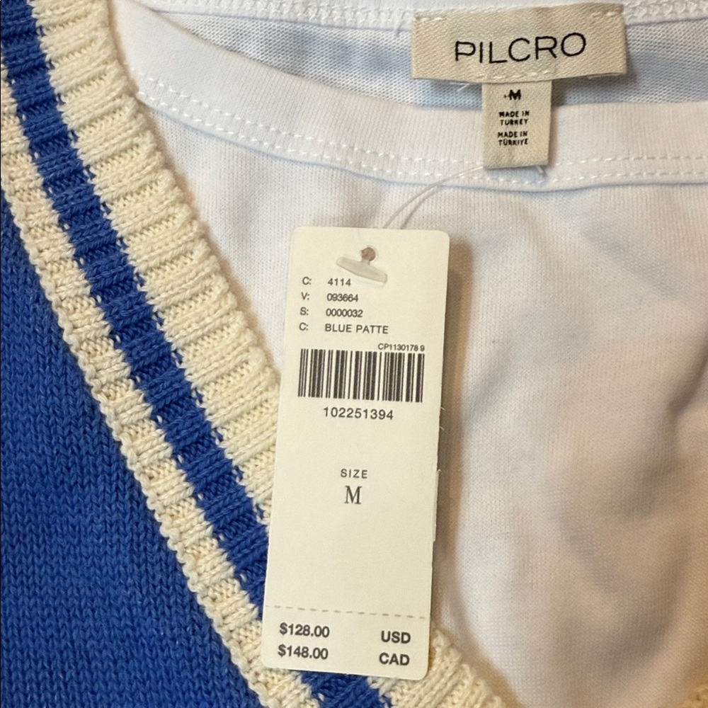 Pilcro Anthropologie Sporty Sleeveless Twofer Sweater Vest Blue Medium NWT - Picture 8 of 13